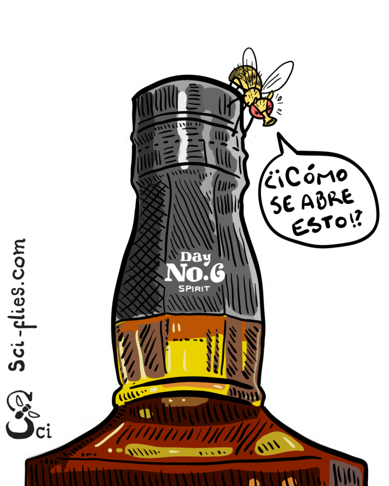 Las moscas adoran el alcohol, pero no sabe abrir botellas.